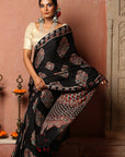 Black Modal Silk Ajrakh Saree