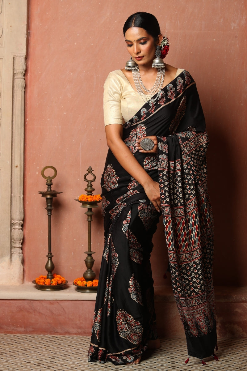 Ajrakh Modal Silk Saree