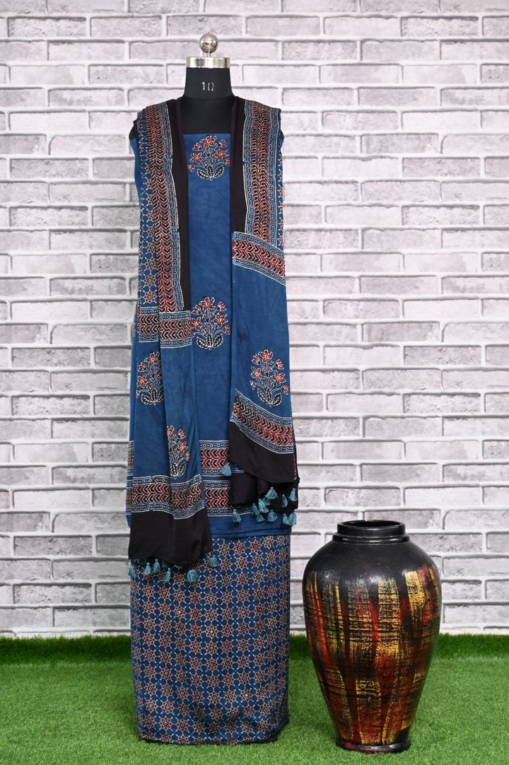 Indigo Corsage Unstitched Modal Silk Ajrakh Print Suit