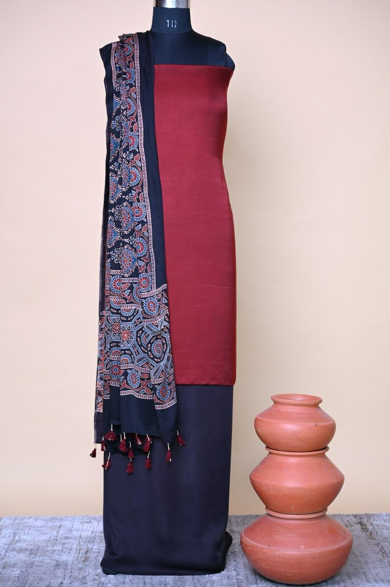 Black Ajrakh Modal Silk Dupatta