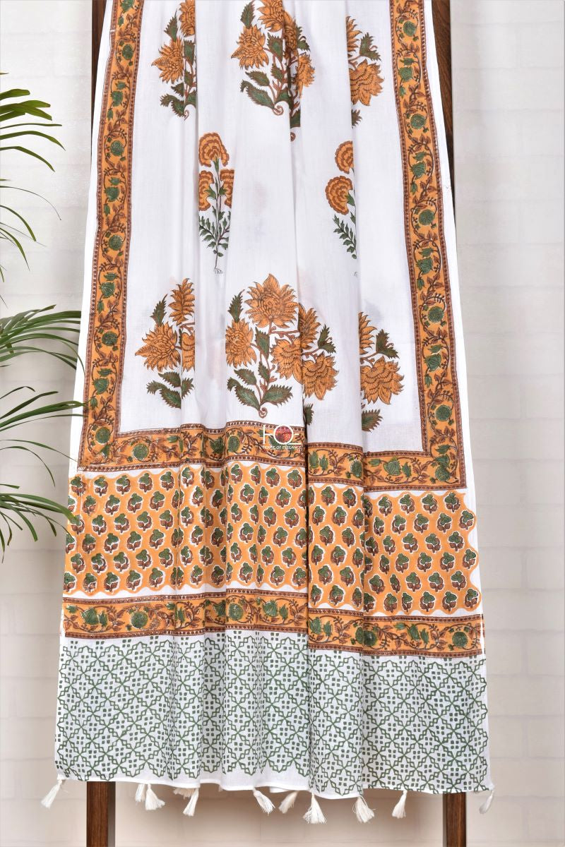 Mustard White Aztec / Cotton | Sanganeri | 3 Pcs Suit - Handcrafted Home decor and Lifestyle Products