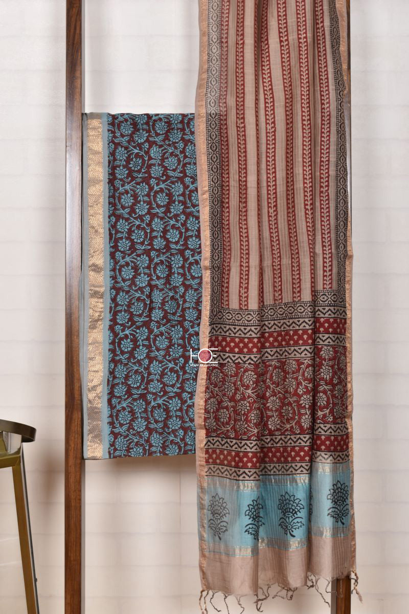 Blue Maroon Fusion / SiCo | Maheshwari Bagh | 2 Pcs Suit - Handcrafted Home decor and Lifestyle Products