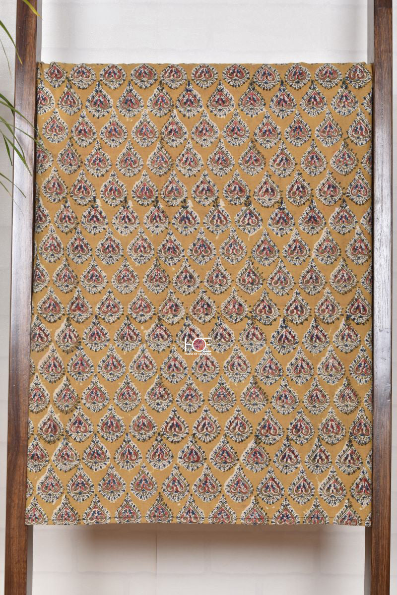 Mustard Khaki Booti Stripe / Cotton & Chanderi | Kalamkari | 3 Pcs Suit - Handcrafted Home decor and Lifestyle Products