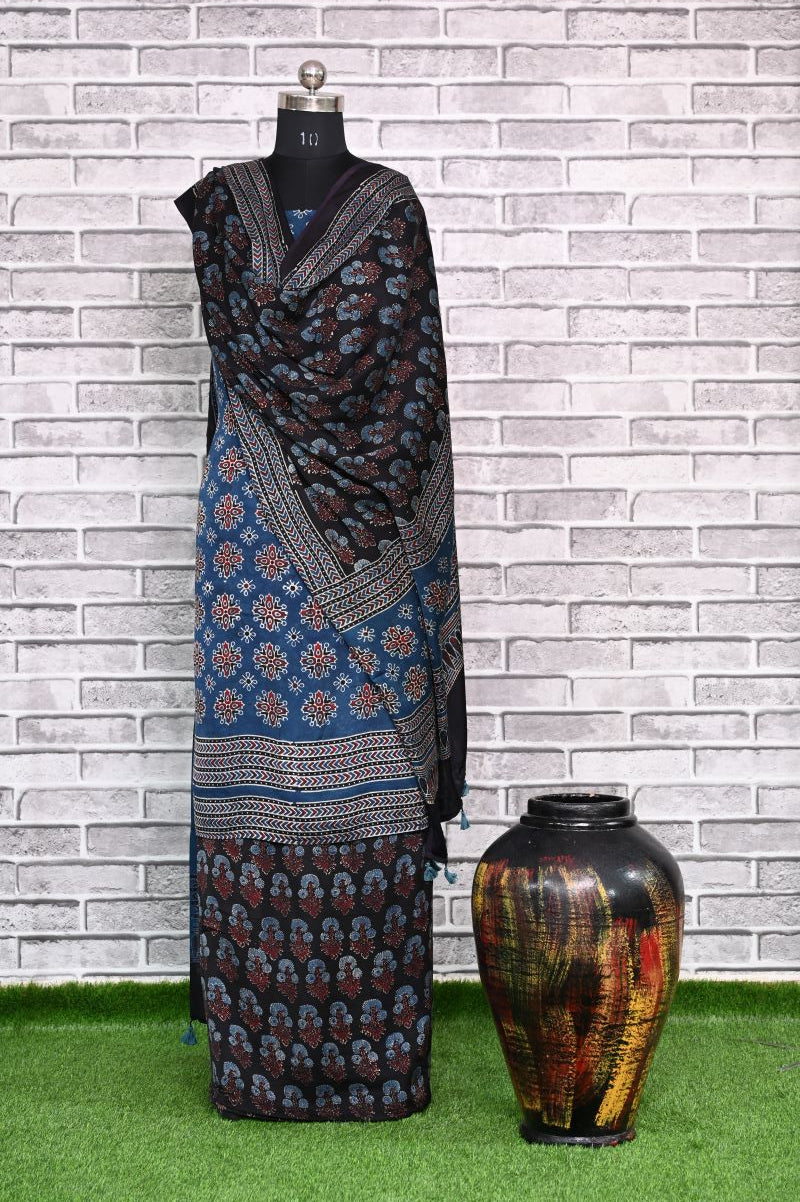 Indigo Choufal Unstitched Modal Silk Ajrakh Print Suit