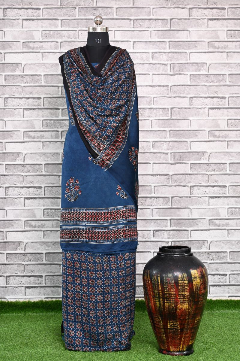 Indigo Corsage Unstitched Modal Silk Ajrakh Print Suit
