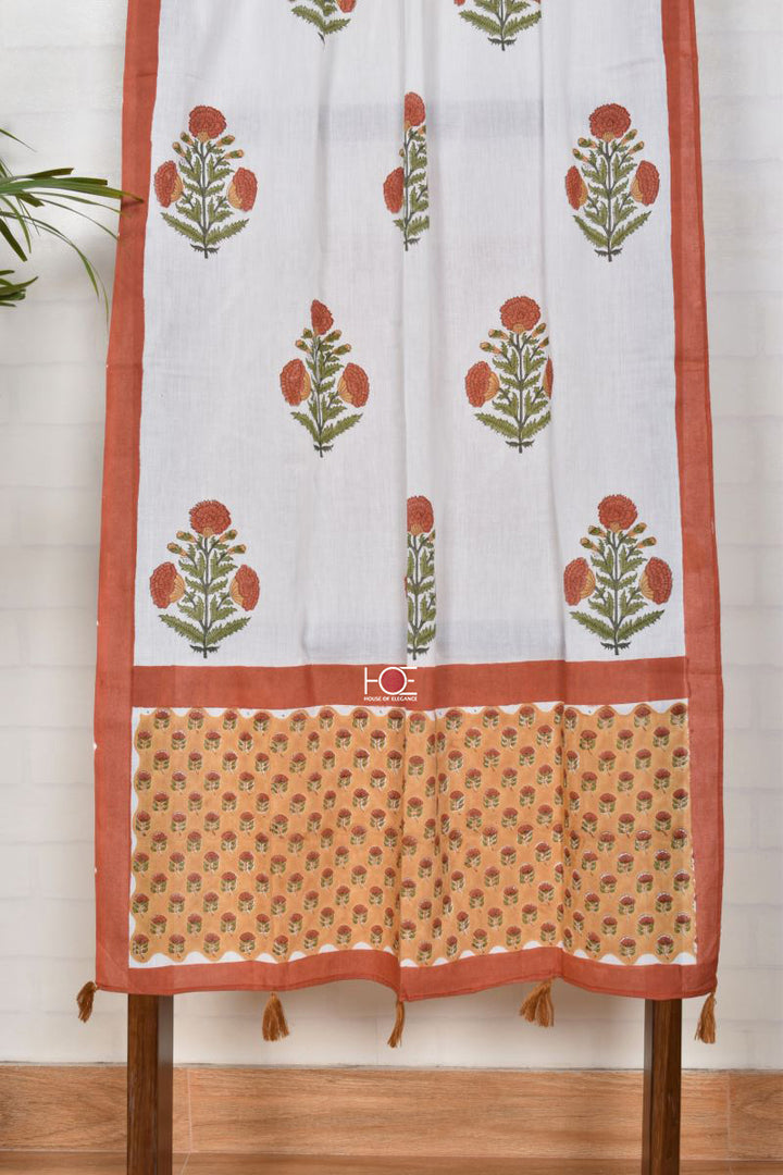 Mustard White Booti / Cotton | Sanganeri | 3 Pcs Suit - Handcrafted Home decor and Lifestyle Products