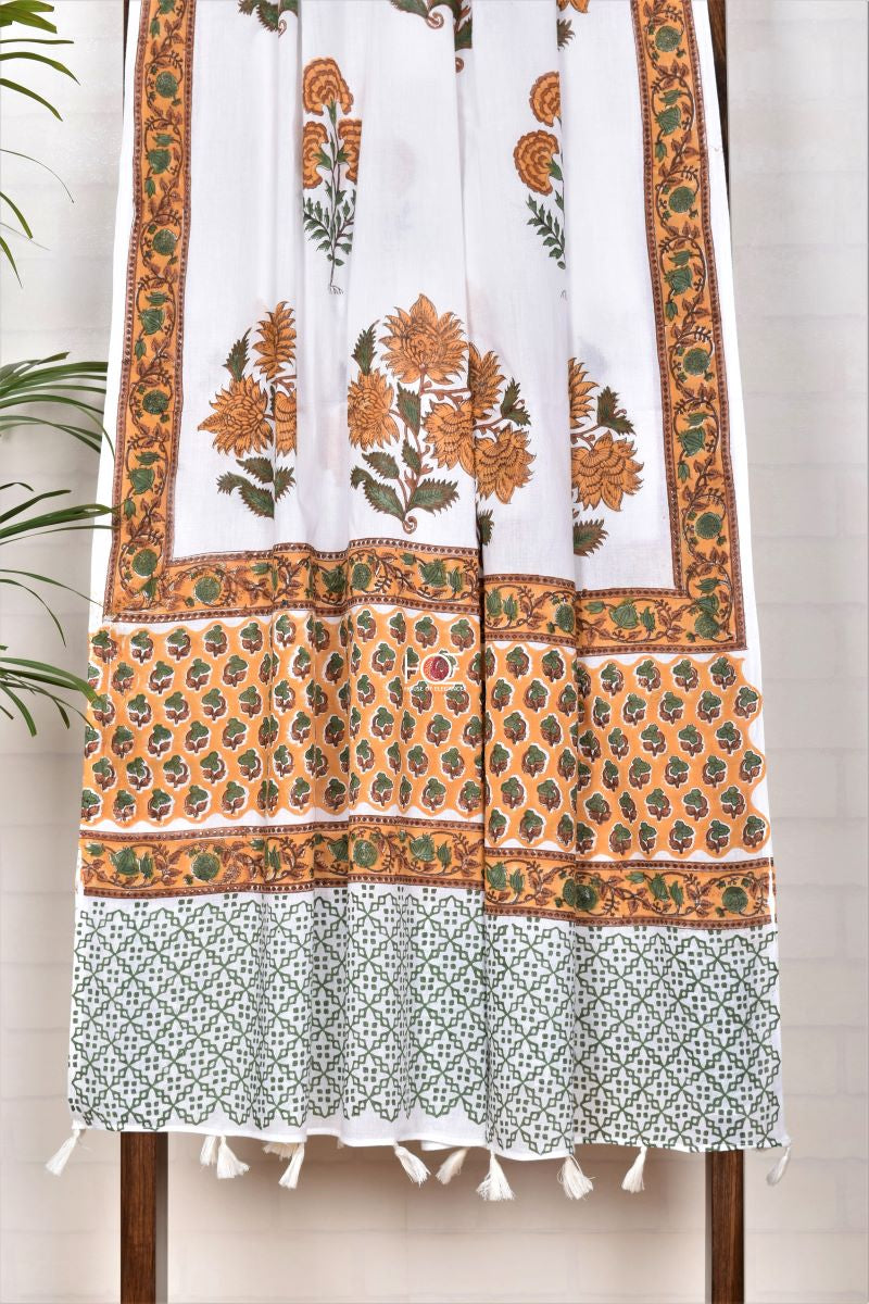 Mustard White Aztec / Cotton | Sanganeri | 3 Pcs Suit - Handcrafted Home decor and Lifestyle Products