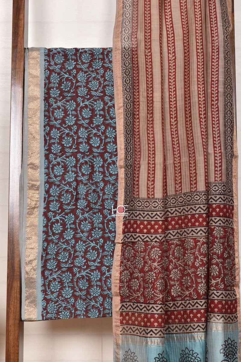 Blue Maroon Fusion / SiCo | Maheshwari Bagh | 2 Pcs Suit - Handcrafted Home decor and Lifestyle Products
