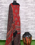 Red Black Corsage Unstitched Modal Silk Ajrakh Print Suit