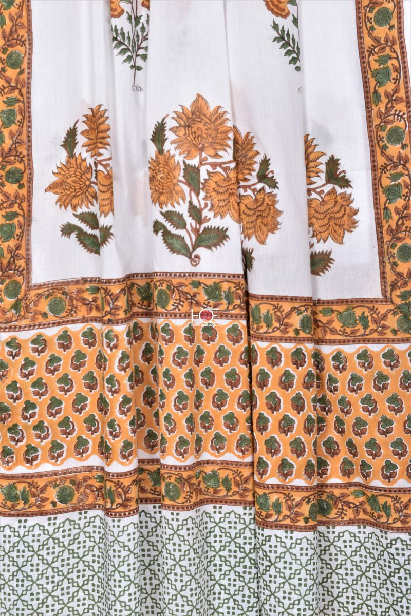 Mustard White Aztec / Cotton | Sanganeri | 3 Pcs Suit - Handcrafted Home decor and Lifestyle Products