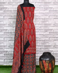 Red Asopalav Unstitched Modal Silk Ajrakh Print Suit