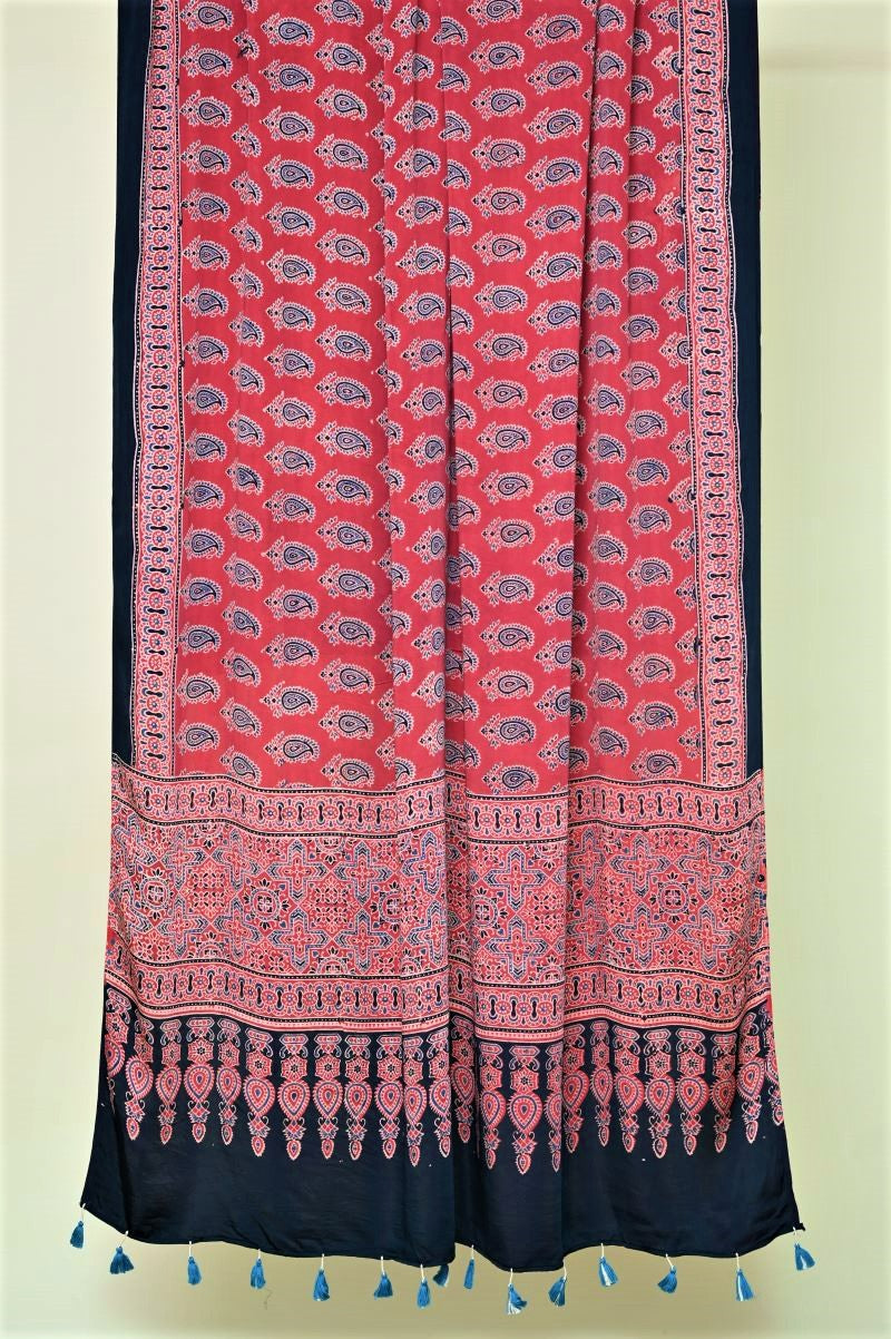 Red Ajrakh Modal Silk Dupatta