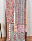 Floral Peach Grey / Modal Silk | Sanganeri | 3 Pcs Suit - Handcrafted Home decor and Lifestyle Products