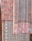 Floral Peach Grey / Modal Silk | Sanganeri | 3 Pcs Suit - Handcrafted Home decor and Lifestyle Products