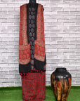 Black Red Kamal Unstitched Modal Silk Ajrakh Print Suit