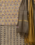 Mustard Khaki Booti Stripe / Cotton & Chanderi | Kalamkari | 3 Pcs Suit - Handcrafted Home decor and Lifestyle Products