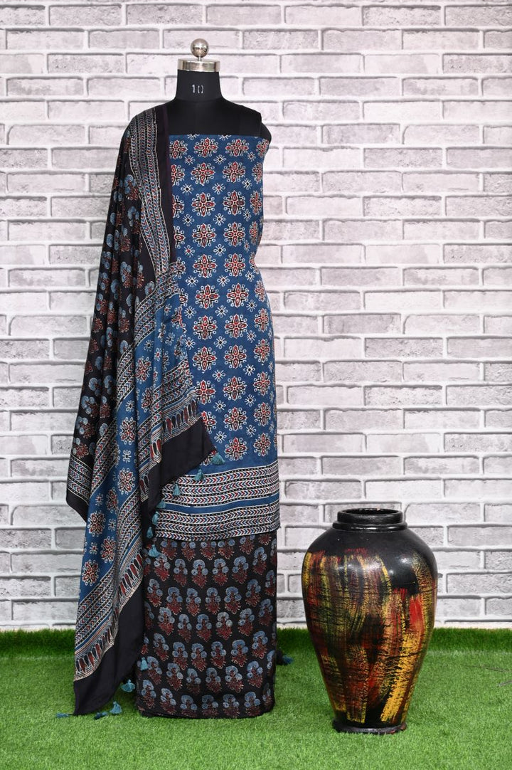 Indigo Choufal Unstitched Modal Silk Ajrakh Print Suit