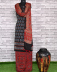 Black Red Kamal Unstitched Modal Silk Ajrakh Print Suit