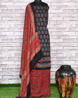 Black Red Kamal Unstitched Modal Silk Ajrakh Print Suit