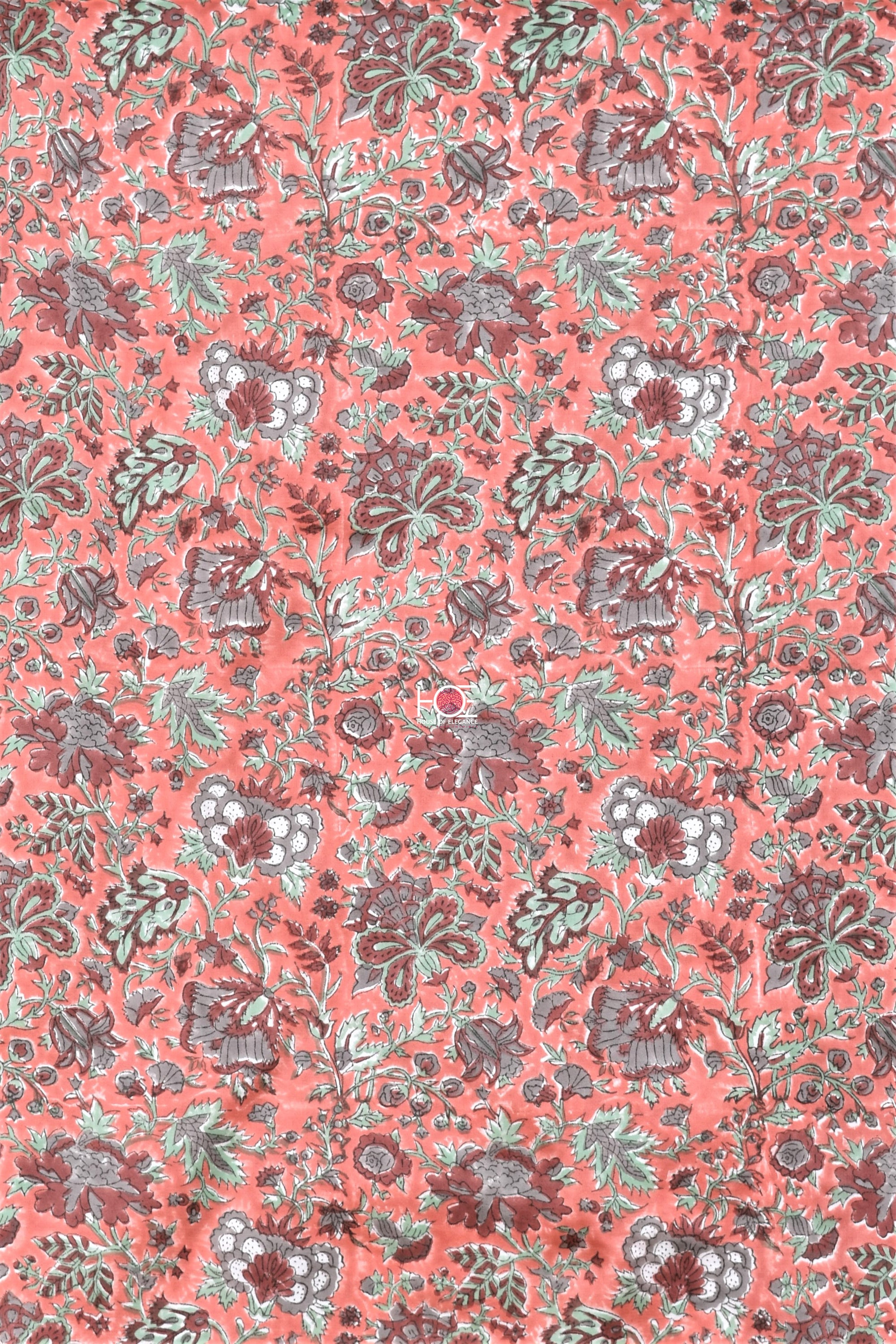 Floral Peach Grey / Modal Silk | Sanganeri | 3 Pcs Suit - Handcrafted Home decor and Lifestyle Products