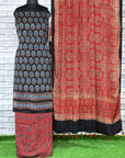 Black Red Kamal Unstitched Modal Silk Ajrakh Print Suit