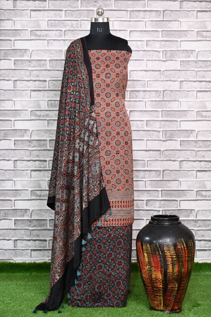 Riyal Challo Unstitched Modal Silk Ajrakh Print Suit