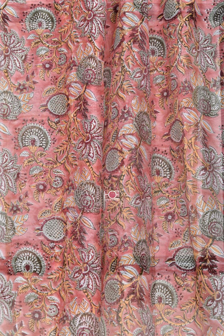 Floral Peach Blush / Modal Silk | Sanganeri | 3 Pcs Suit - Handcrafted Home decor and Lifestyle Products