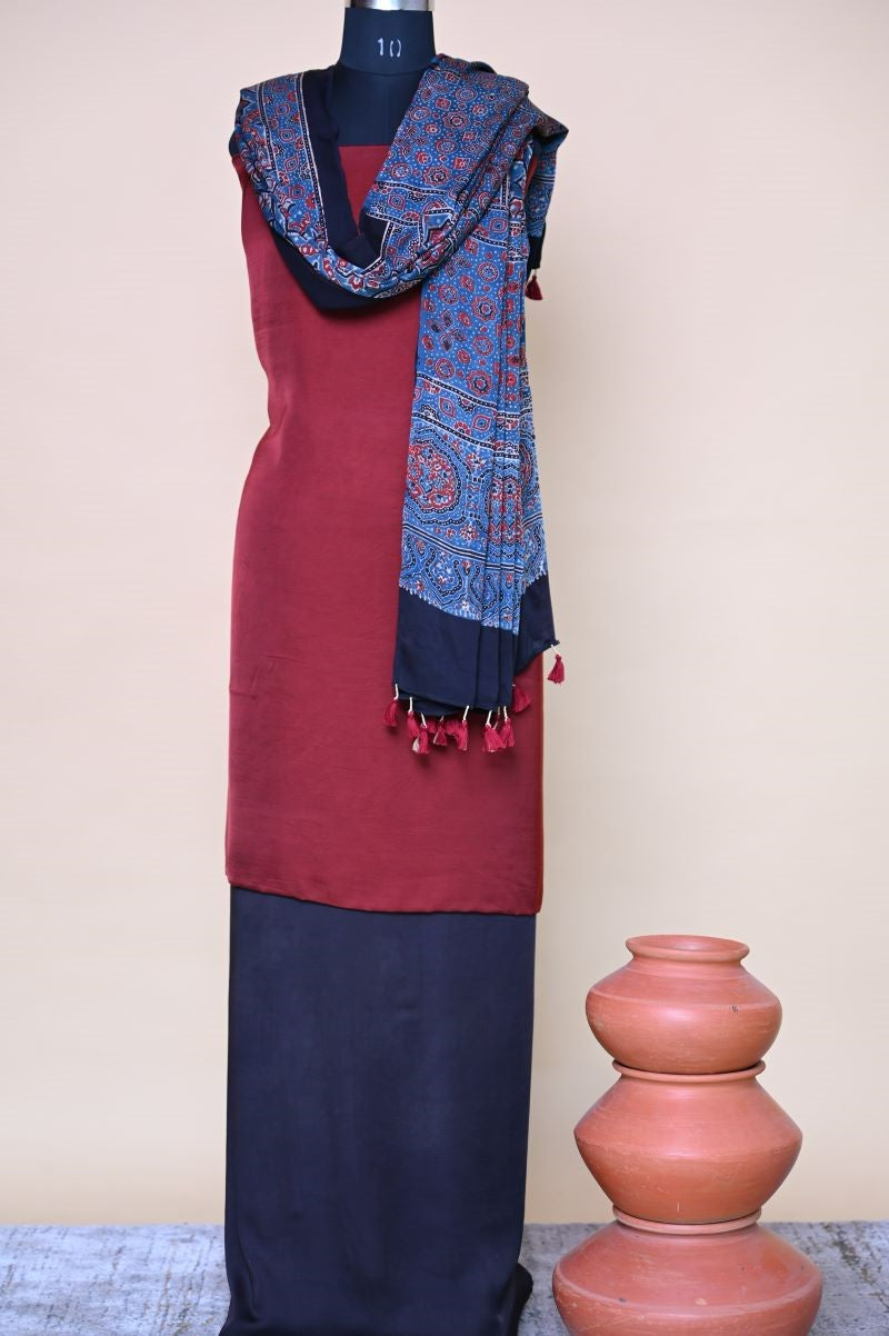 Indigo String Modal Silk Ajrakh Dupatta
