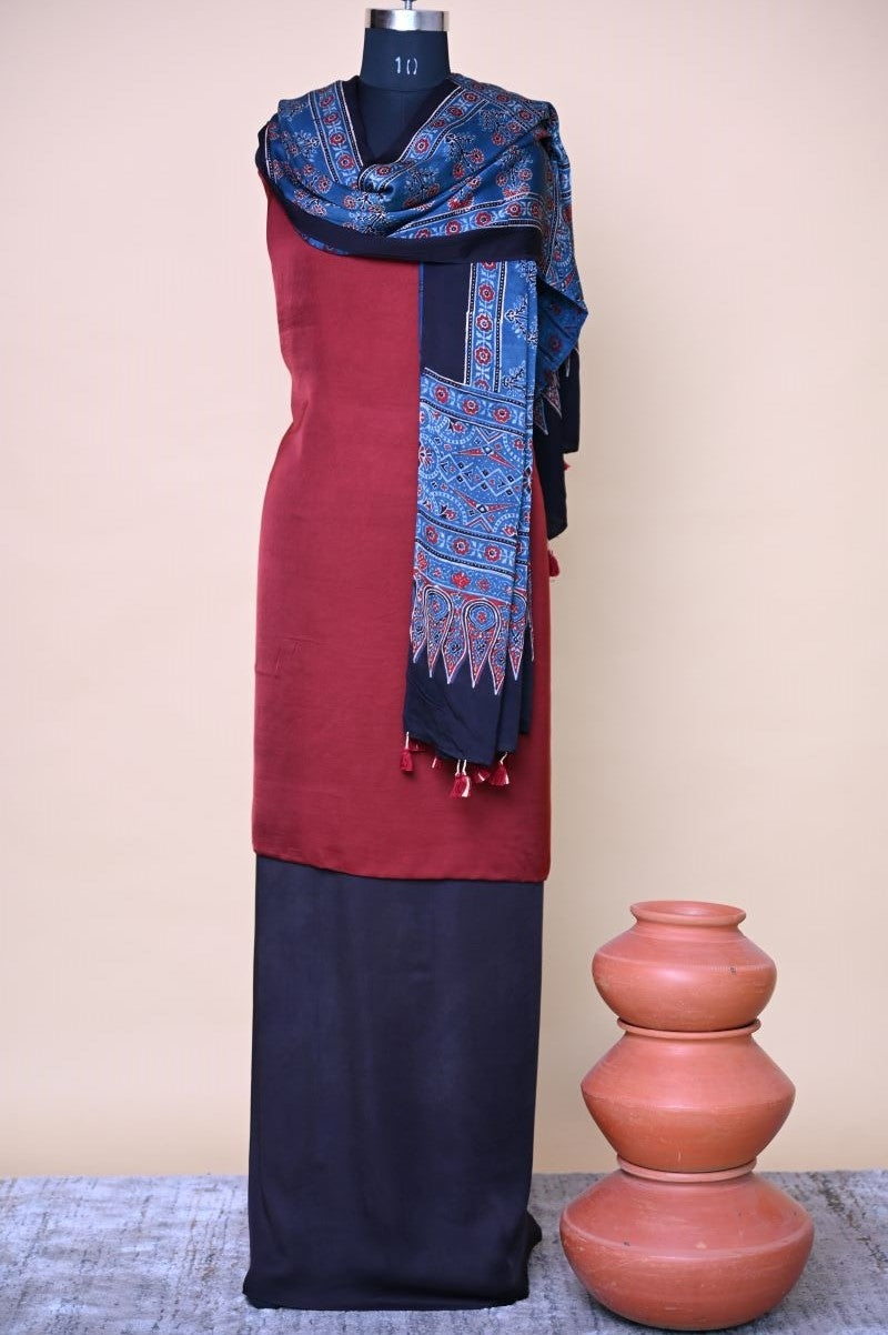 indigo-black-Modal-Silk-Ajrakh-Dupatta
