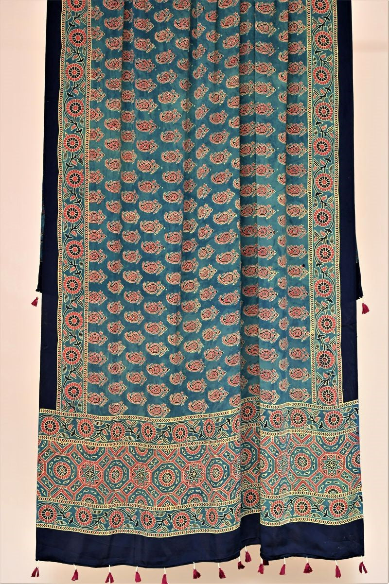 Green Modal Silk Ajrakh Print Dupatta