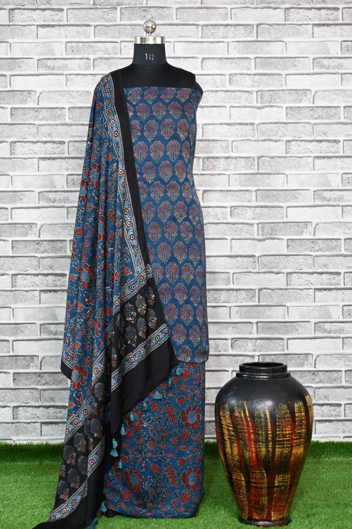 Indigo Kamal Unstitched Modal Silk Ajrakh Print Suit