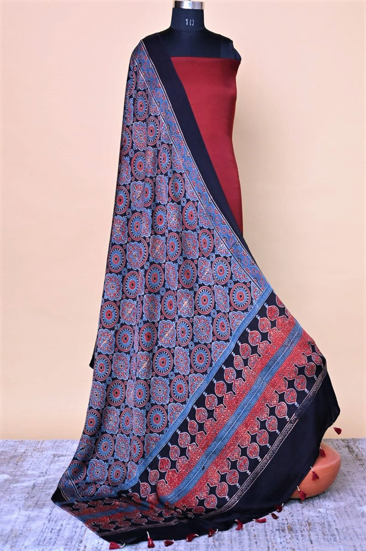 Black Indigo Modal Silk Ajrakh Dupatta
