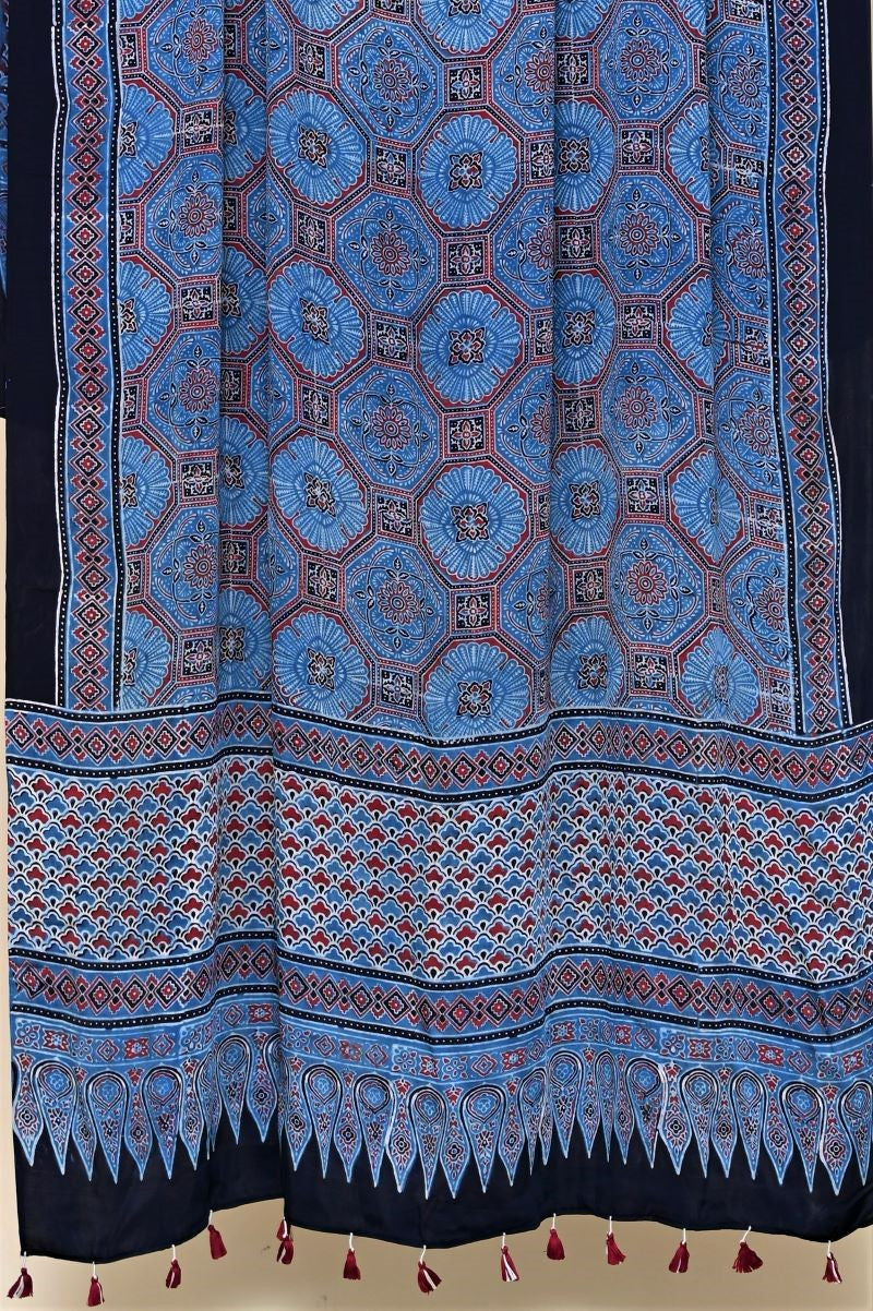 Indigo Ajrakh Modal Silk Dupatta