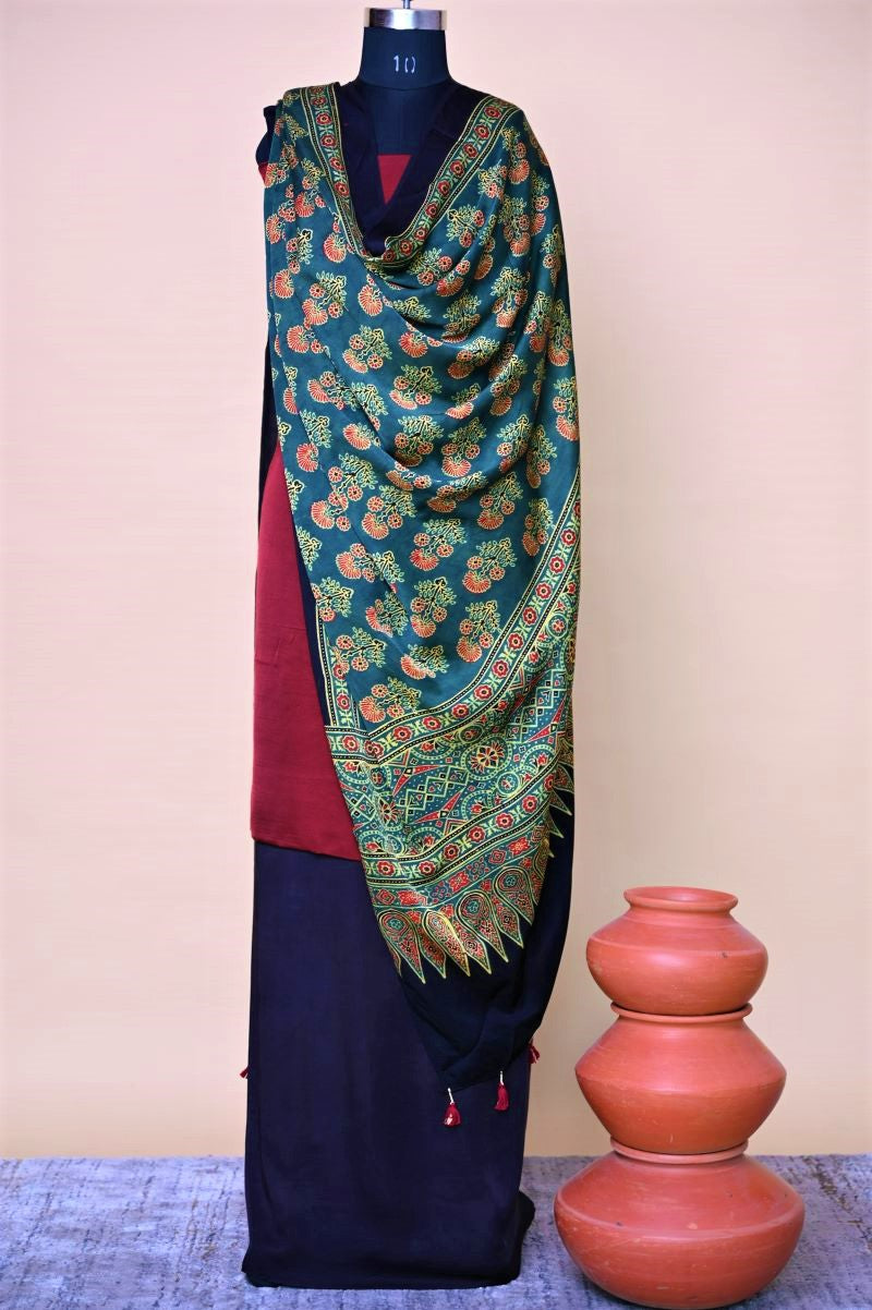 Green Ajrakh Modal Silk Dupatta