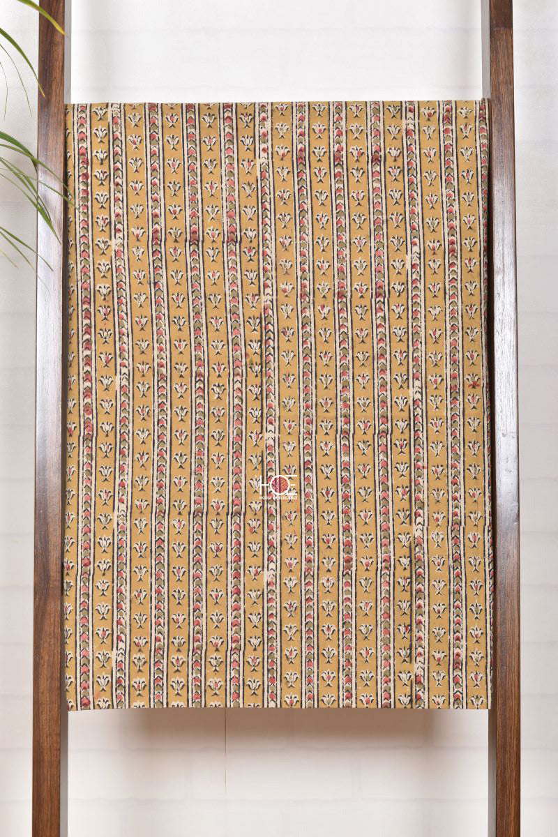 Mustard Pink Stripe / Cotton & Chanderi | Kalamkari | 3 Pcs Suit - Handcrafted Home decor and Lifestyle Products