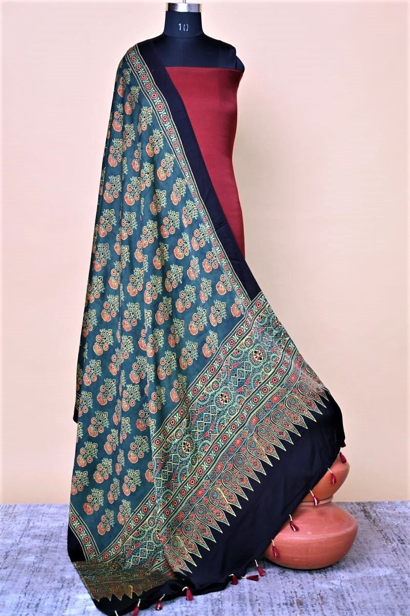 Green Modal Silk Ajrakh Dupatta