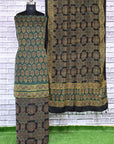 Green Kamal Pital Unstitched Modal Silk Ajrakh Print Suit