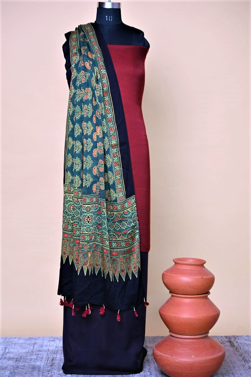 Green Ajrakh Modal Silk Dupatta