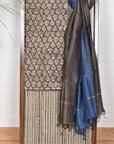 Grey Blue Booti Stripe / Cotton & Chanderi | Kalamkari | 3 Pcs Suit - Handcrafted Home decor and Lifestyle Products