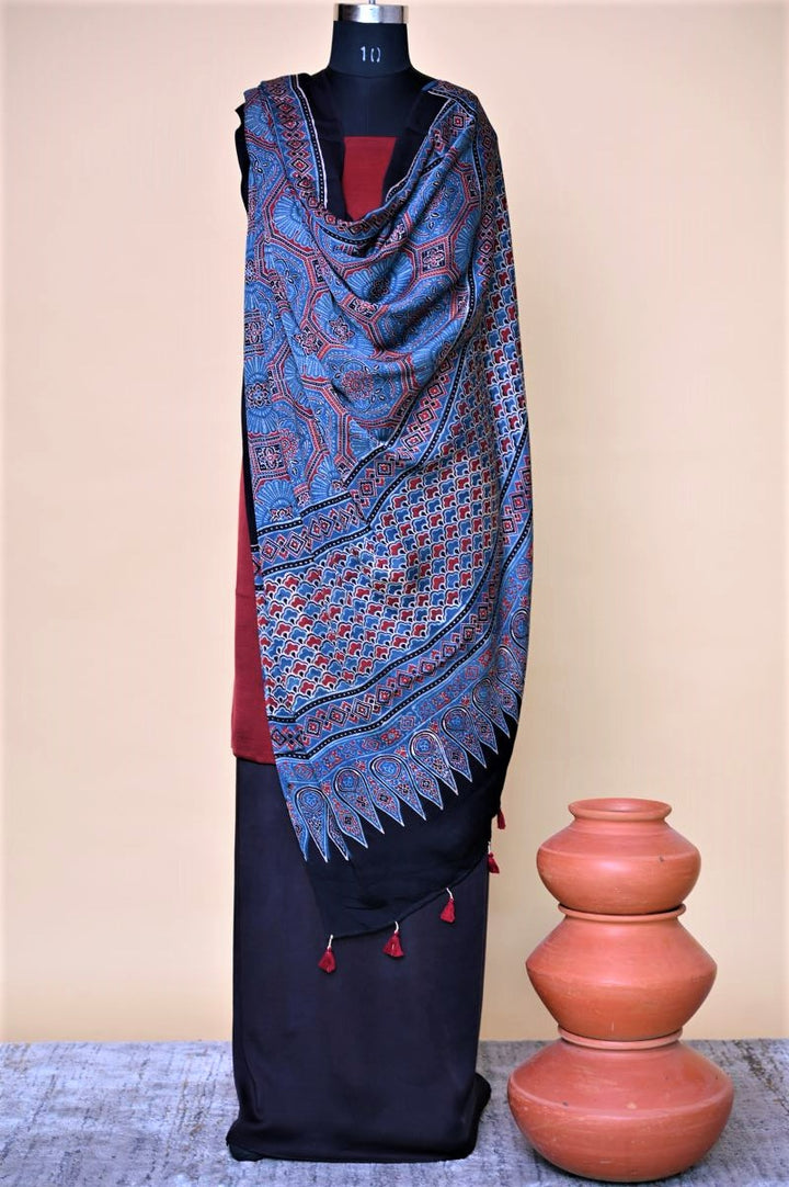 Indigo Modal Silk Ajrakh Print Dupatta
