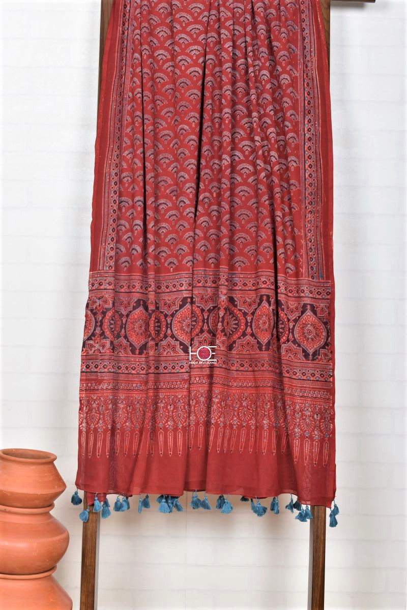 Ajrakh Twig on Red / Premium Voile | Dupatta - Handcrafted Home decor and Lifestyle Products