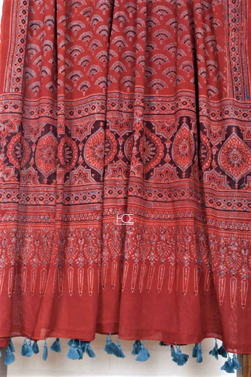 Ajrakh Twig on Red / Premium Voile | Dupatta - Handcrafted Home decor and Lifestyle Products