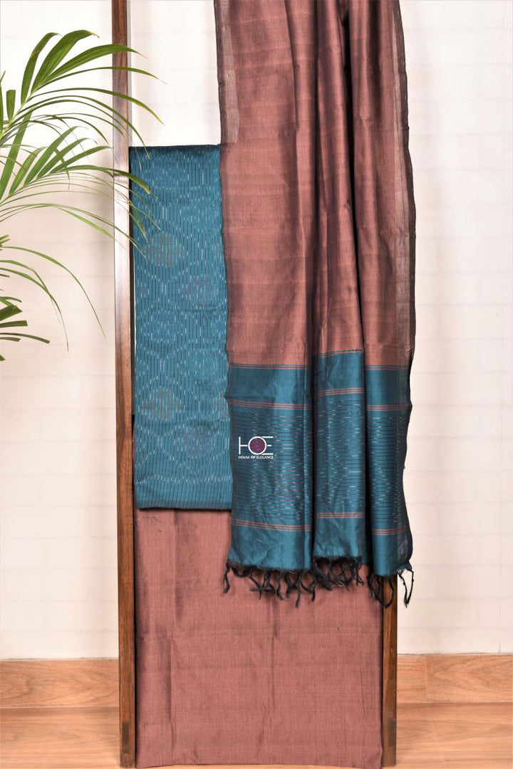 Duo Shade Teal Copper / SiCo | Ikat weaves | 3 Pcs Suit - Handcrafted Home decor and Lifestyle Products