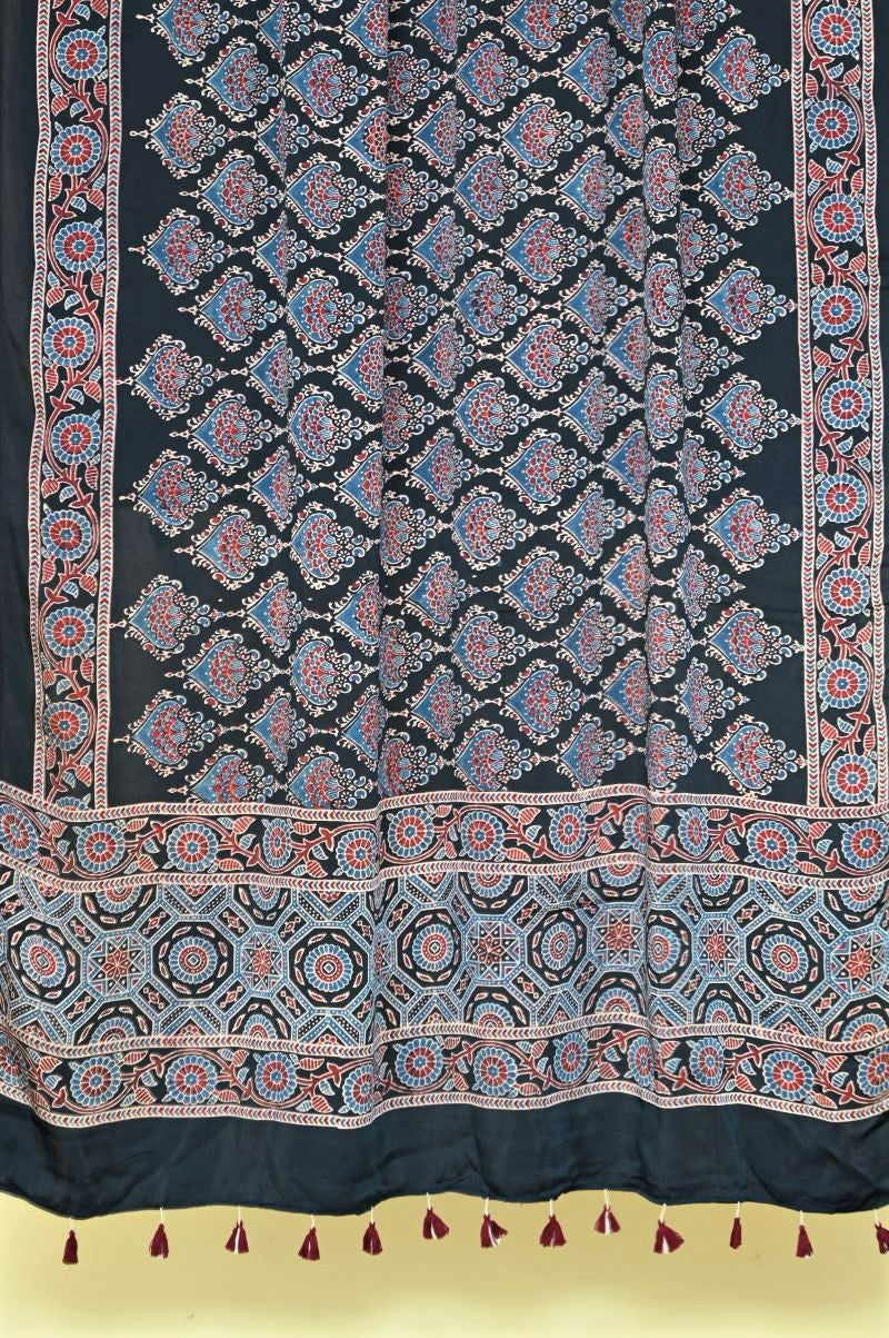 Black Modal Silk Ajrakh Print Dupatta