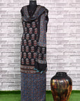 Black Indigo Guvad Unstitched Modal Silk Ajrakh Print Suit