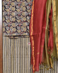 Mehndi Maroon Leaf Jaal / Cotton & Chanderi | Kalamkari | 3 Pcs Suit - Handcrafted Home decor and Lifestyle Products