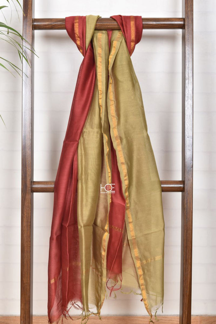 Mehndi Maroon Leaf Jaal / Cotton & Chanderi | Kalamkari | 3 Pcs Suit - Handcrafted Home decor and Lifestyle Products
