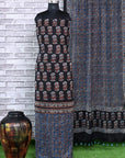 Black Indigo Guvad Unstitched Modal Silk Ajrakh Print Suit