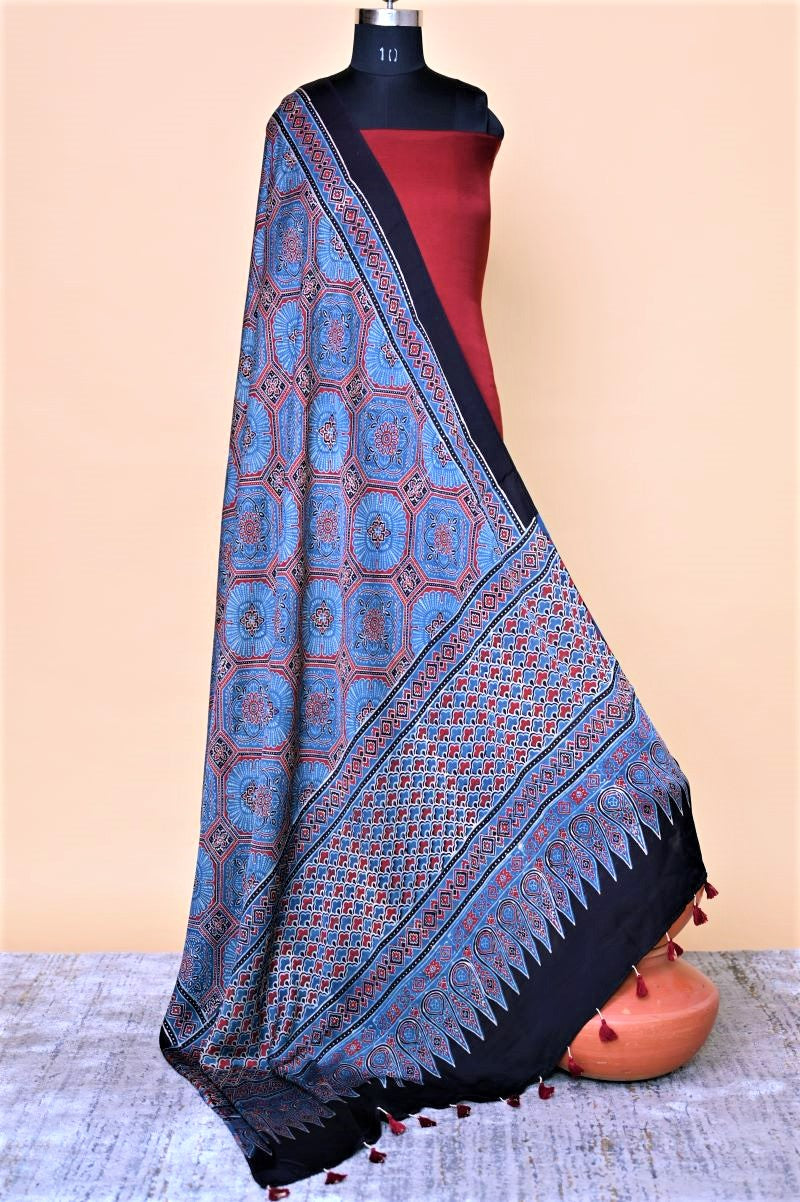 Indigo Modal Silk Ajrakh Dupatta