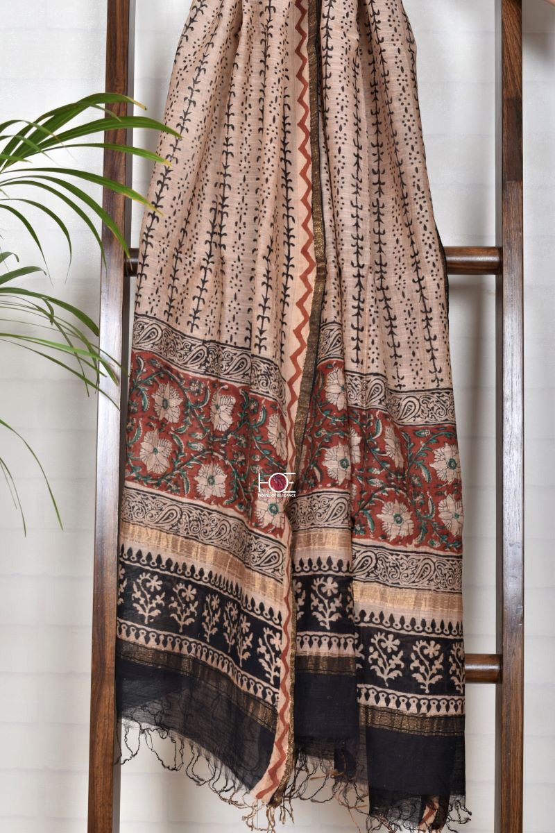 Green Vine Blossom / Sico | Maheshwari Bagru | 3 Pcs Suit - Handcrafted Home decor and Lifestyle Products
